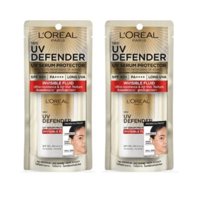 Loreal Paris UV Defender Serum Protector Invisible Fluid Sunscreen SPF 50 x 2 - Image 1 of 4