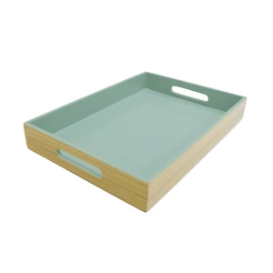 Brand New 14" X 10" Light Blue Bamboo Wooden Serving Tray with 2 Handles - Picture 1 of 5