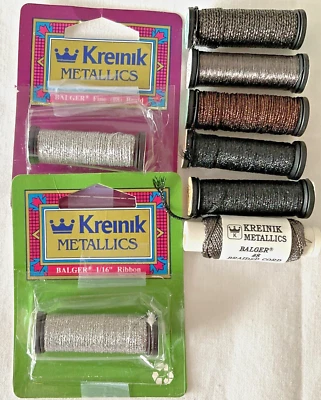 Needlepoint Kreinik Metallic Threads Lot of 8 Spools Assorted Colors Braid Cord - Image 1 of 4