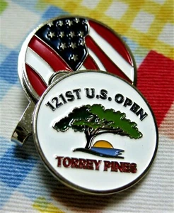 2021 US OPEN, TOREY PINES, WHITE, BALL MARKER with USA FLAG HAT CLIP - Picture 1 of 1