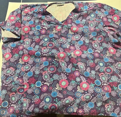 Exfoliantes UA Caprichosos Floral Berenjena Mujer 2 Bolsillos Simulado Envoltura Estampado Talla 3X Foto 1 de 4