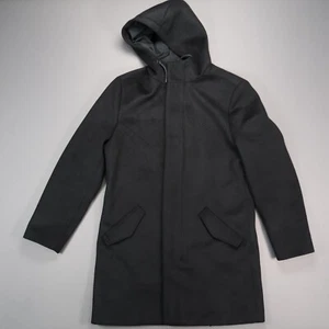 Express Jacket Mens Medium Black Water Resistant Full Zip Hooded Long Peacoat - Picture 1 of 11