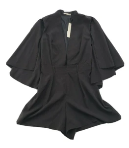 Mustard Seed Womens Size S Black Deep V Neck Sleeveless Caped Romper Shorts NWT - Picture 1 of 10