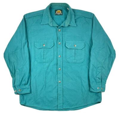 VTG Cabelas Mens Chamois Shirt Heavy Thick Flannel Teal 90s Hiking Cabin USA XL - Image 1 of 4