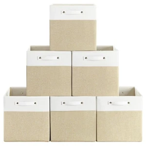 13 x 13 Inch Fine Linen Storage Bins with Handles，Fabric Cube Boxs，Collapsibl... - Foto 1 di 7