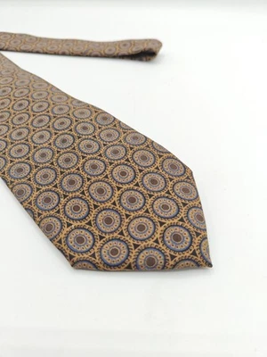 🇮🇹 Robert Jensen Men's Brown Geometric Silk Tie Handmade In Italy 59x3.25 - Image 1 of 4