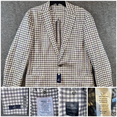 Abrigo Deportivo Johnnie-O Giuseppe Estante Superior Lana Cachemira Gris Púrpura Cuadros 42R NUEVO Foto 1 de 4