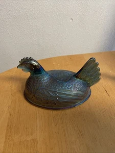 Indiana Glass Blue Iridescent Carnival Glass Hen Dish - Replacement Lid - Picture 1 of 5