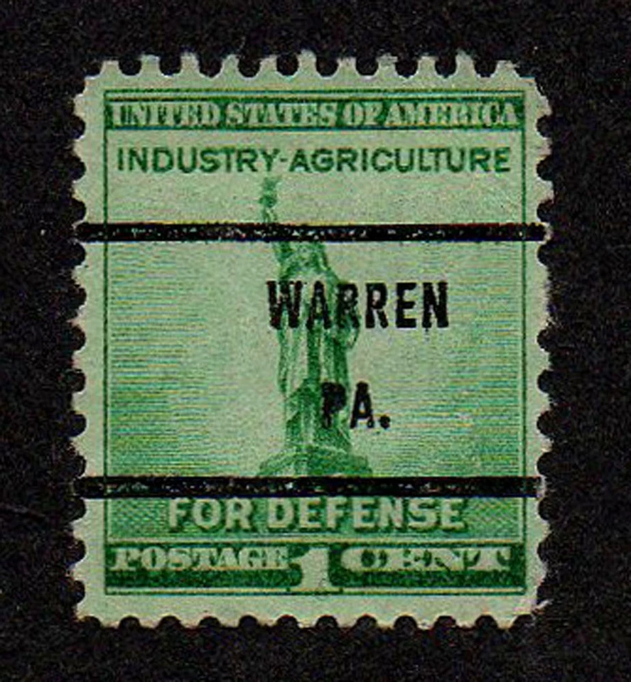 USA, SCOTT # 899, PRECANCEL WARREN PEENSYLVANIA - STATUE OF LIBERTY, FOR DEFENCE - Image 1 of 1