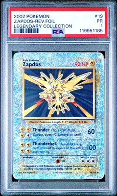 PSA 1 2002 Pokemon Legendary Collection Zapdos 19/110 Reverse Holo Foil WOTC - Image 1 of 2