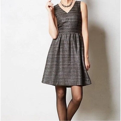 Moulinette Soeurs Anthropologie Metallic Tweed Fit & Flare Cocktail Dress 2 EUC - Image 1 of 4