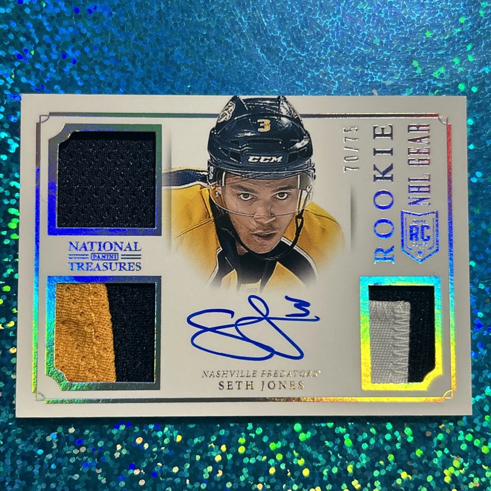 2013-14 National Treasures #RB-SJ - SETH JONES (RC Patch Auto #d/75 - Nashville - Image 1 of 4