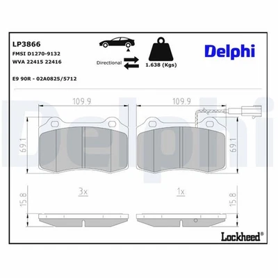 DELPHI LP3866 Bremsbeläge Satz Bremsklötze Hinten für MASERATI GHIBLI III (M157) - Bild 1 von 4