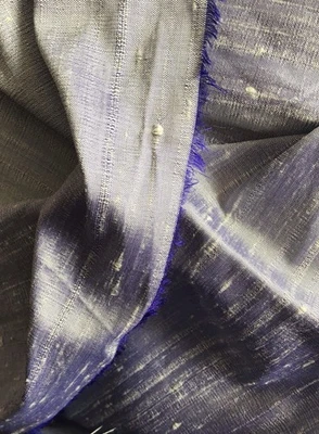 100% SILK DUPION 2-TONE SILVER BLUE FABRIC 2 X REMNANTS 41/62 CMS. & 45/29 CMS. - Image 1 of 4