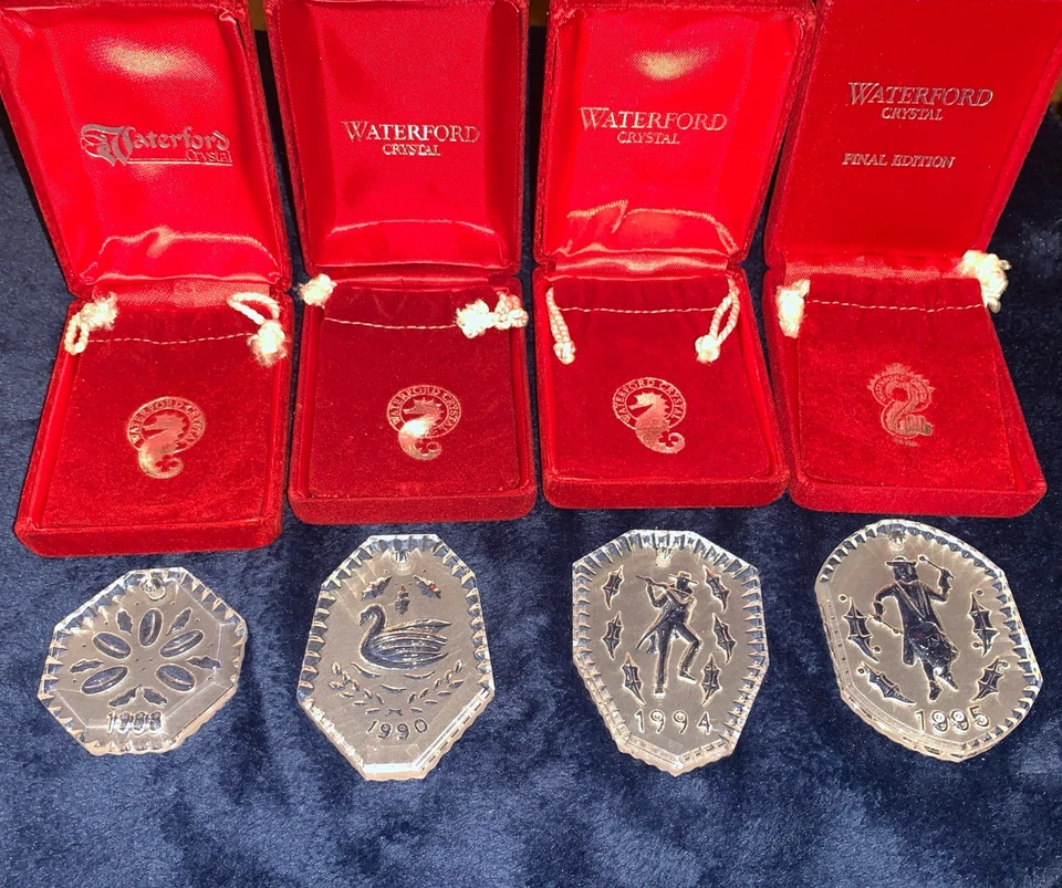 Lote de 4: Waterford Crystal 1988, 1990, 1994, 1995 12 días de adorno de Navidad Foto 1 de 4