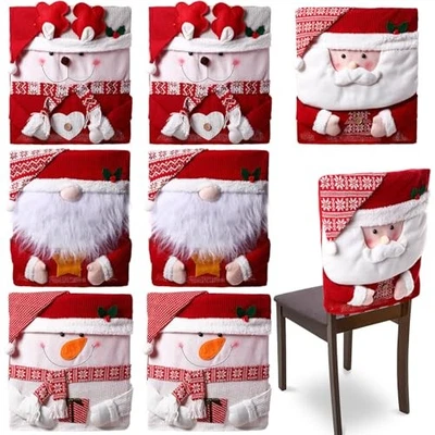8 Pcs Christmas Chair Back Cover Santa Claus Snowman Xmas Dinner Chairs Cover  - Image 1 of 4