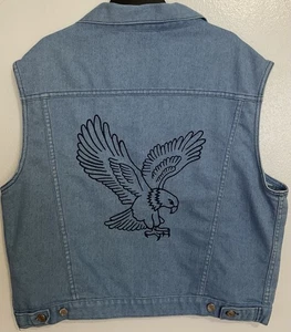 Chaleco Vaquero Vintage XL Hecho en EE. UU. Azul Jean Motociclista Águila Bordado Sin Mangas - Imagen 1 de 13
