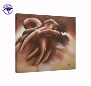 RARE ABSTRACT NUDE ART OIL PAINTING OF LOVERS FRAMED WITH BLACK FRAME - Picture 1 of 4