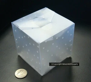 GIFT BOXES 10 Folding Jewelry Frosted Translucent Wht Polka Dot 60mm Boxes JD057 - Picture 1 of 4