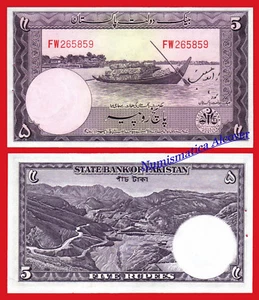 PAQUISTAN PAKISTAN STATE BANK 5 Rupees rupias 1951 Pick 12 SC- / aUNC W/H - Imagen 1 de 1