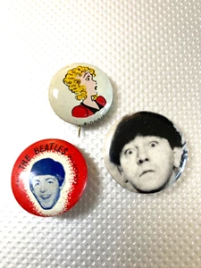 Orig 60s Beatles, PEP Cereal & Three Stooges (Moe) Pin Lot 🌟 - Picture 1 of 3