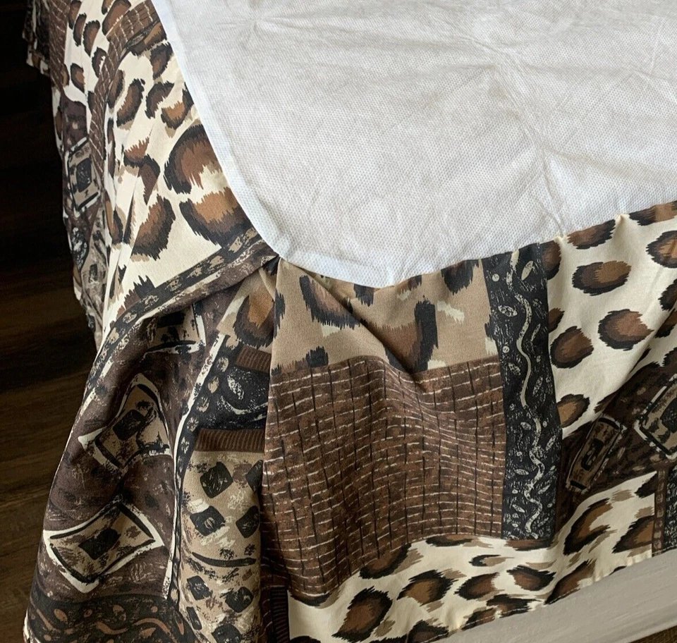 Falda Cama Queen Dan River De Colección Animal Tribal Marrón Plisado Esquinas 13" Caída Foto 1 de 4