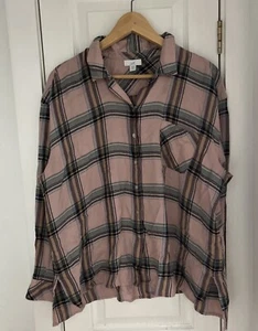 Camisa túnica de franela J. Jill para mujer L rosa relajada a cuadros manga larga con botones - Imagen 1 de 5