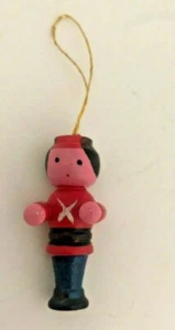 Vtg Blue Red Mini WOODEN SOLDIER Xmas ORNAMENT Hanging 2" German Style Wood - Picture 1 of 7