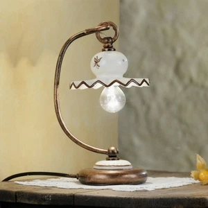 Lampada da comodino lumetto in ferro battuto e ceramica decorata 1 luce FL-4 - Picture 1 of 1