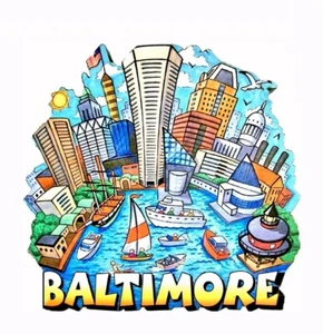 Imán troquelado refrigerador Skyline dibujos animados Baltimore NUEVO envío rápido gratuito - Imagen 1 de 4