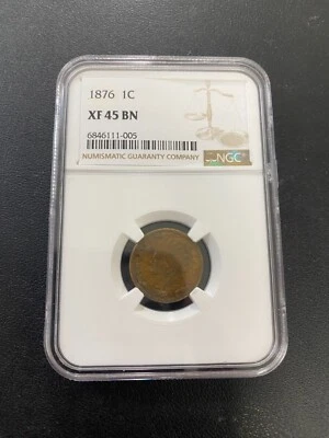 1876 INDIAN HEAD CENT NGC XF-45 - BETTER DATE - INDIAN HEAD PENNY - SLABBED - 1C - Image 1 of 2