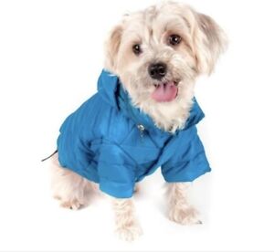 Avalanche Puffer Dog Coat  Lightweight Hooded Jacket Blue Medium 14"-16"