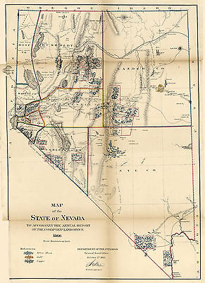 1866 Nevada Public Lands Gold Rush Map Mining Fields District Mines Poster 11x15 • 12.50$