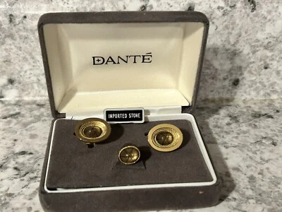 Gemelos y corbatas vintage importados Dante piedra tono dorado caja original Foto 1 de 4