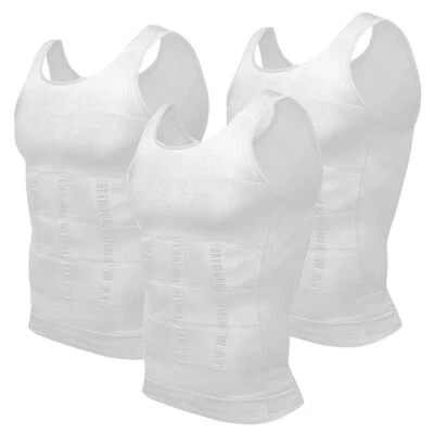 3 Packs Men Body Shaper Slimming Tummy Vest Compression Shirt Tank Top Shapewear - Image 1 of 4
