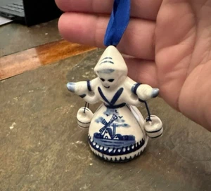 Blue White Dutch Girl Pails Buckets Ornament with Blue Ribbon ~ Windmill Holland - Picture 1 of 7