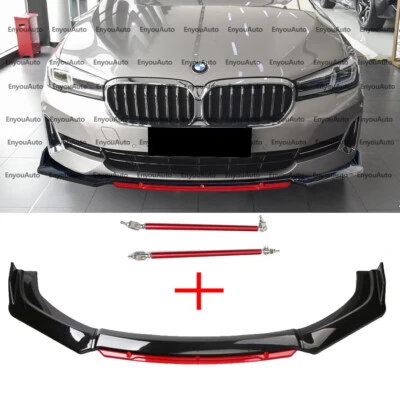 For BMW 525i 530i 540i Series Front Bumper Lip Spoiler + Strut Rods Black Red Foto 1 de 4