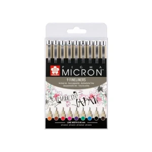 Sakura Pigma Micron 05 Fineliner Pen (9) - Assorted Permanent Colours 0.4mm