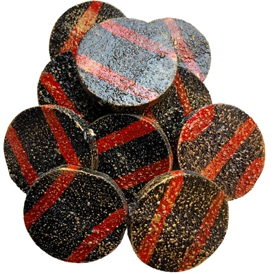 6 colgantes de madera, negro, rojo, dorado, redondo, plano, de un agujero, 40 mm x 6 mm Foto 1 de 4