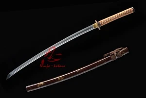 battle ready folded steel clay tempered Straight hamon jp katana sword sharpened - Bild 1 von 12