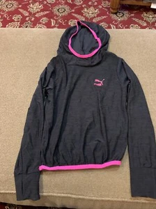 Girls Puma Hooded Lightweight Jacket Black Pink Size 6 Workout Stretch (AH) - Picture 1 of 5