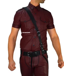 awanstar Sam Browne Belt Schwarz Schultergurt Herren leder Gürtel leather Belt - Picture 1 of 5