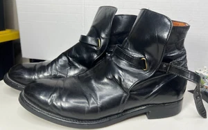 Botas al tobillo vintage 1970 FRYE 10 D de cuero negro con correa de Jodhpur voladora ¡EE. UU.! - Imagen 1 de 8