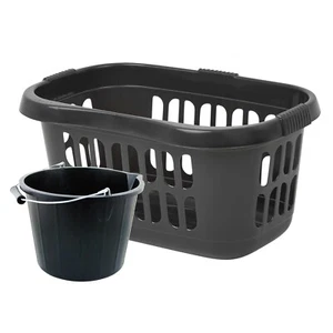 Plastic 60L Hipster Basket + 14L Bucket with Metal Handle Laundry - Dark Grey - Picture 1 of 24