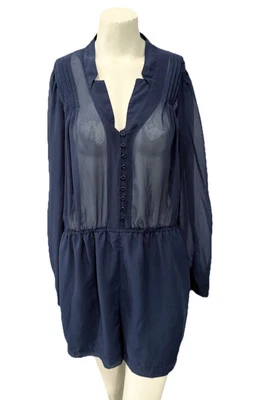 Blusa BCBGeneration Mameluco Transparente Manga Larga Mujer’s L Azul Una Pieza Gasa Foto 1 de 4