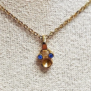 DISNEY Vintage Gold Tone Mickey Mouse Pendant Necklace Blue and Amber Crystals - Picture 1 of 14