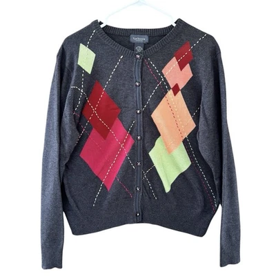 Cardigã suéter feminino vintage cinza argila mistura de algodão GG Academia Twee Van Heusen - Imagem 1 de 4