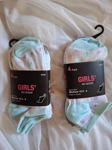 LOT 2 Packs of 4 Girlsl No Show socks Shoe size Medium 10.5-4 STARS STRIPES - Picture 1 of 4