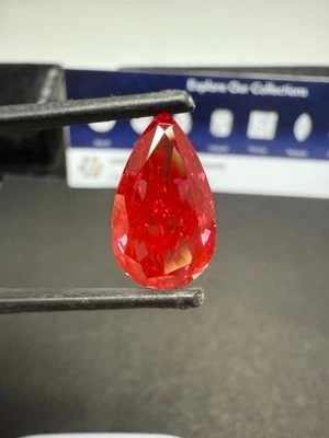 Pear Lab Grown Diamond Red Fancy Vivid Red Color non certified Lab Grown Diamond - Image 1 of 4