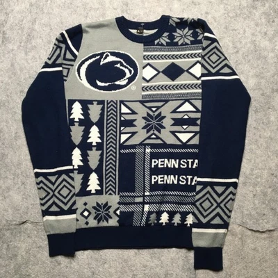 Suéter Penn State Nittany Lions Para Hombres Pequeño Azul Gris NCAA Fútbol Feo Navidad Foto 1 de 4